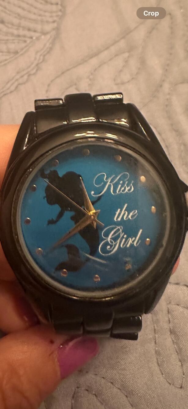 NWOB Disney Little Mermaid Lady Watch ARIEL KISS THE GIRL Silhouette Metal Band